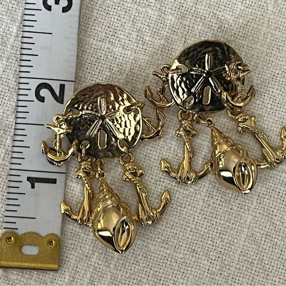 VTG 90’s Gold Tone Nautical Anchor Earrings Beach Tropical Vacation - Picture 3 of 3